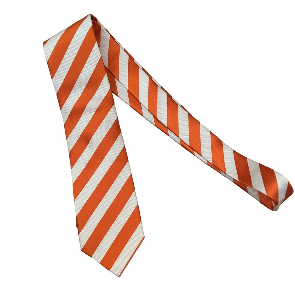 Puccini Microfiber Striped Tie Orange and White Striped